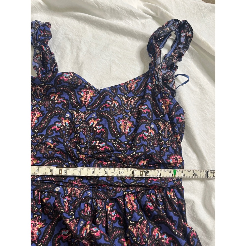 New Caroline Constas Women Navy Pansy Print Ruffle Tiered Smocked Maxi Dress L - Picture 12 of 13